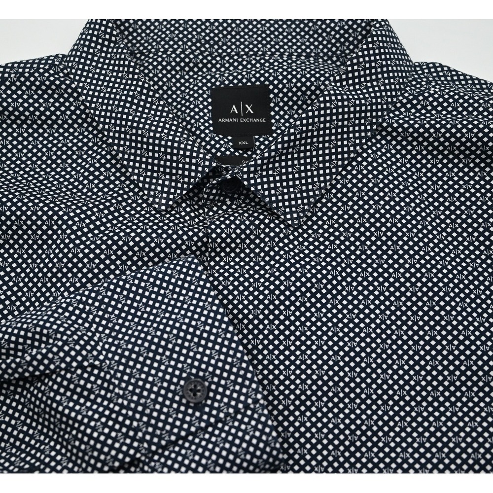 Armani Exchange Mens XXL Slim Fit Black Diamond Logo Button Down Shirt